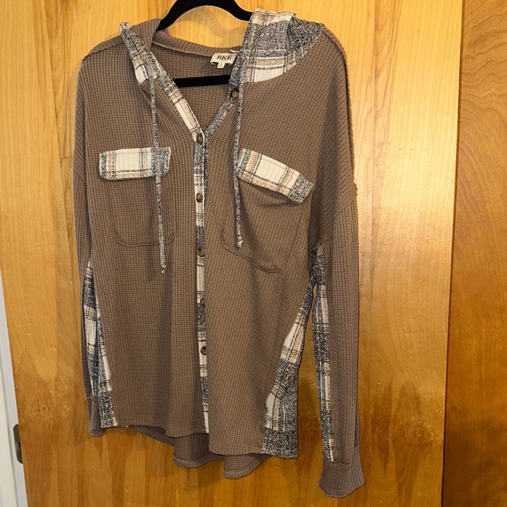 BKE Tan Plaid Hoodie